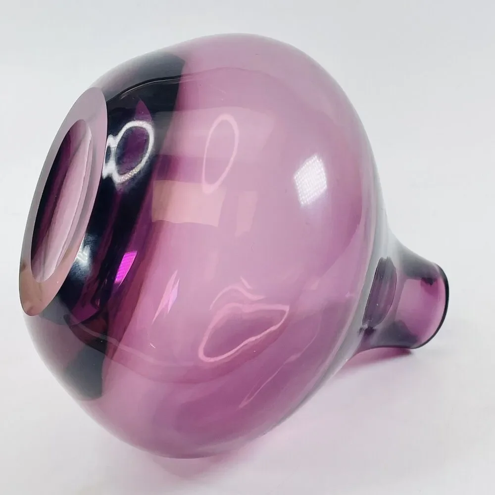 Vintage Amethyst Purple Art Glass Vase Bulbous Tear Drop Shape 6